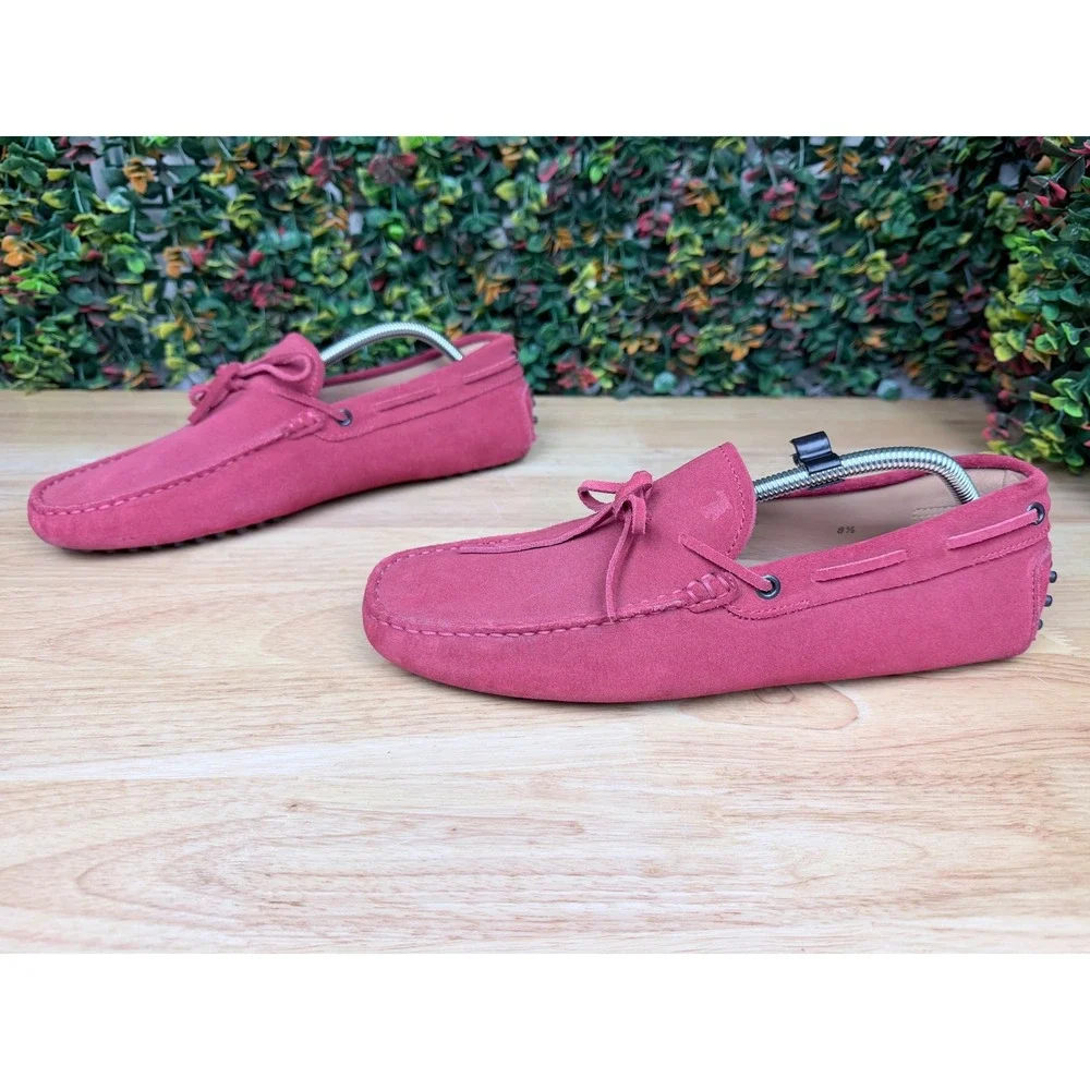 Tods Gommino Driving Shoes Red Suede Leather Loafers Made In Italy Mens 8.5 EUC